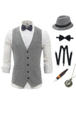 Chaleco de hombre a rayas gris claro con conjunto de accesorios de 5 piezas