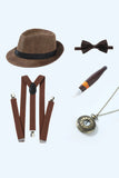 Chaleco de solapa marrón con muescas para hombre con conjunto de accesorios de 5 piezas