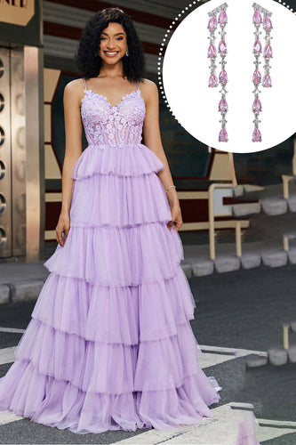 Princesa púrpura Una línea de corsé escalonado Vestido de fiesta con accesorio