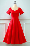 Cuello Cuadrado Retro Rojo 1950's Vestido