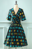 Black Big Polka Dots 1950s Vestido Vintage