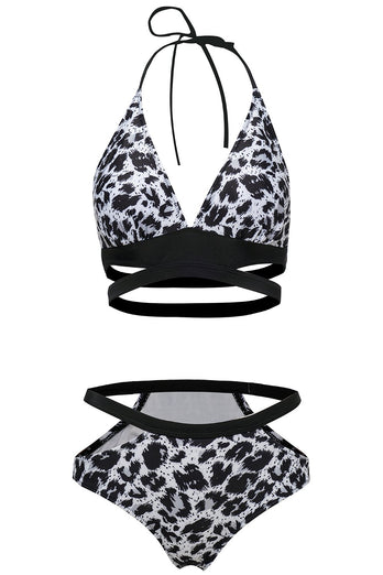 Traje de baño de leopardo marrón lace up