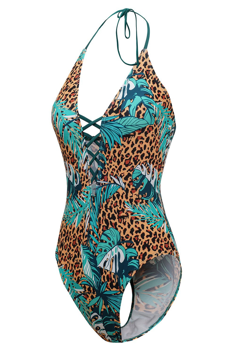 Cargar imagen en el visor de la galería, Trajes de baño con estampado de leopardo verde