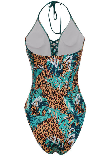Trajes de baño con estampado de leopardo verde