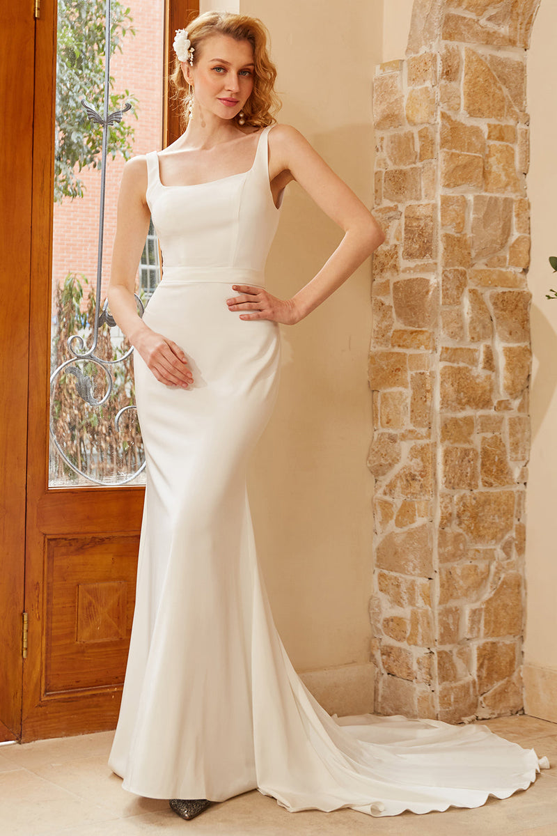 Cargar imagen en el visor de la galería, Vestido de novia blanco con tren de barrido