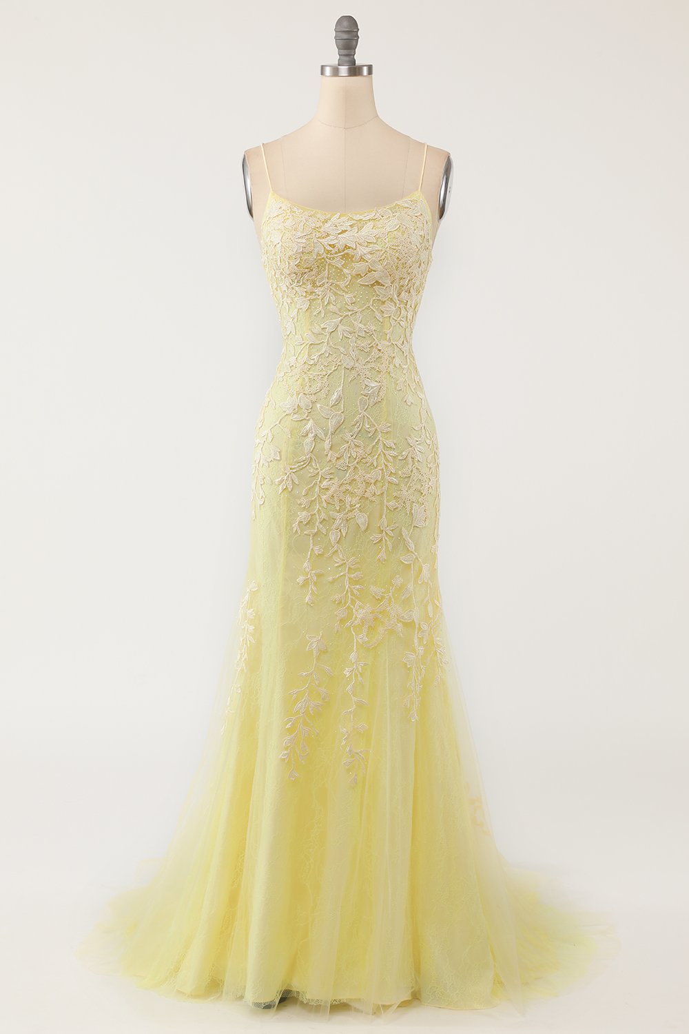 Yellow Mermaid Long Prom Dress con apliques