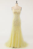 Yellow Mermaid Long Prom Dress con apliques