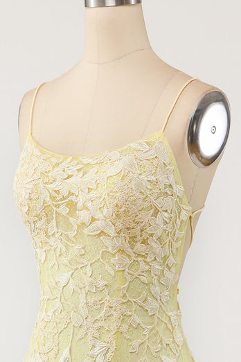 Yellow Mermaid Long Prom Dress con apliques