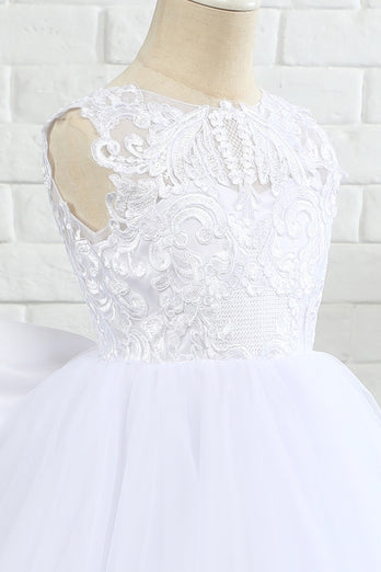 Vestido blanco de niña de flores sin mangas con lazo