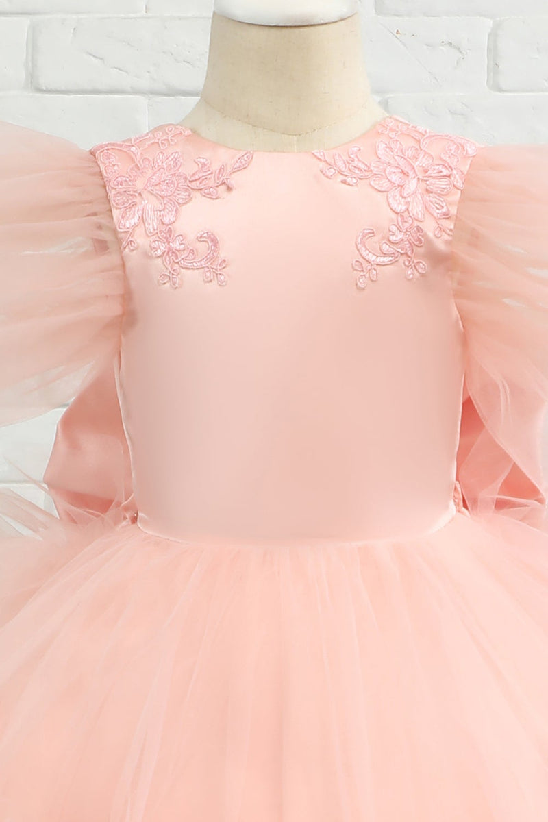 Cargar imagen en el visor de la galería, Vestido rosa alto-bajo de tul flower girl con lazo