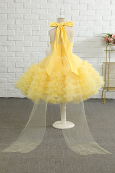 Vestido amarillo halter flower girl