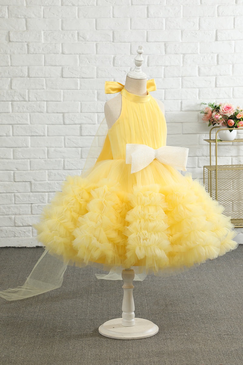 Cargar imagen en el visor de la galería, Vestido amarillo halter flower girl