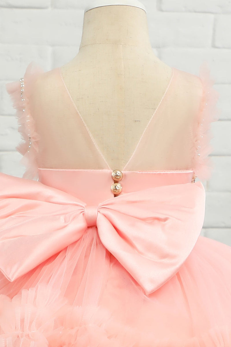 Cargar imagen en el visor de la galería, Vestido de chica de flores de tul de cuentas rosas con lazo