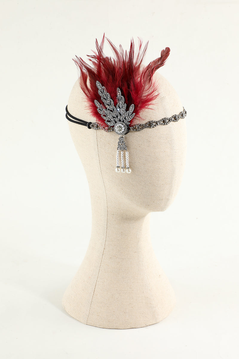 Cargar imagen en el visor de la galería, Diadema de plumas negras con cuentas de los años 20