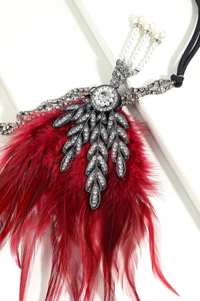 Cargar imagen en el visor de la galería, Diadema de plumas negras con cuentas de los años 20