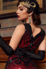 Cargar imagen en el visor de la galería, Rojo y Negro 1920s Vestido con Flecos