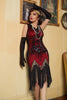 Cargar imagen en el visor de la galería, Rojo y Negro 1920s Vestido con Flecos