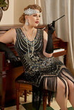 Negro Vestido 1920s Talla Grande Lentejuelas Vestido de Flapper