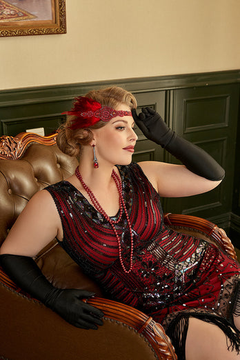 Vestido 1920s de lentejuelas con flecos talla grande
