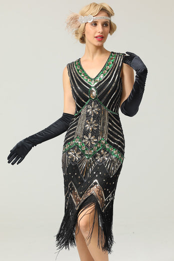 Brillo de la franja de la aleta del vestido de 1920