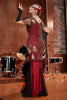 Cargar imagen en el visor de la galería, Borgoña Larga 1920s Lentejuelas Flapper Vestido