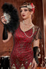 Cargar imagen en el visor de la galería, Borgoña Larga 1920s Lentejuelas Flapper Vestido