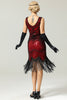 Cargar imagen en el visor de la galería, Rojo y Negro profundo cuello en V vestido de la aleta del 1920