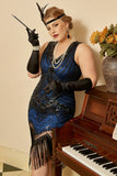 Lentejuelas Royal Azul Talla grande 1920s Vestido de Flapper