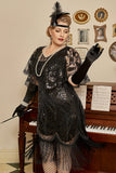 Talla Grande 1920s Gatsby Lentejuelas Vestido de Flapper con Borlas