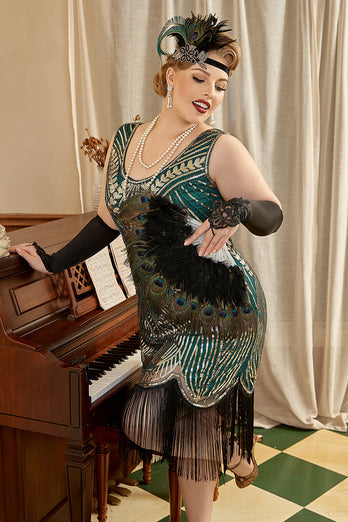 Talla Grande 1920s Gatsby Lentejuelas Vestido de Flapper con Borlas