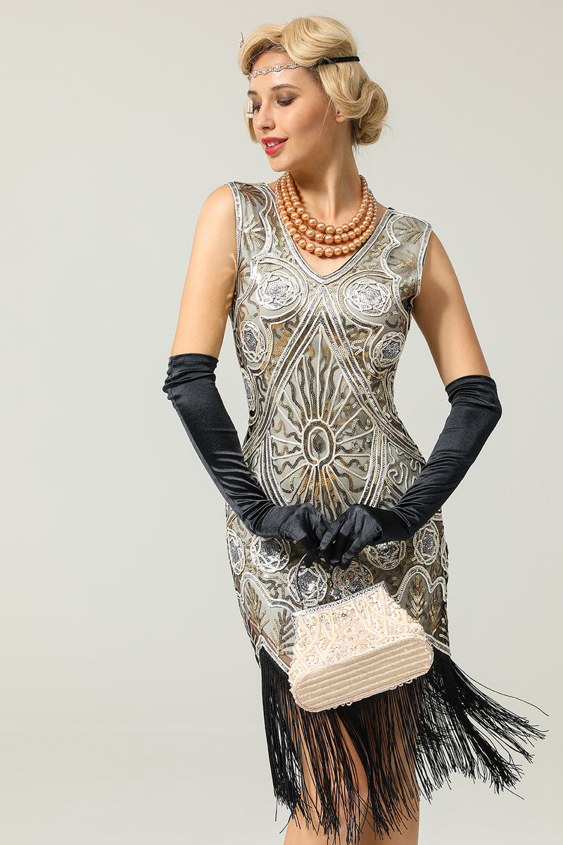 Cargar imagen en el visor de la galería, 1920 de plata de las lentejuelas vestido de la franja