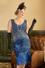Cargar imagen en el visor de la galería, Royal Azul Talla Grande Vestido de la década de 1920 con flecos