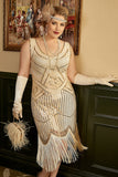 Lentejuelas albaricoque Talla Grande 1920s Vestido de Flapper con flecos