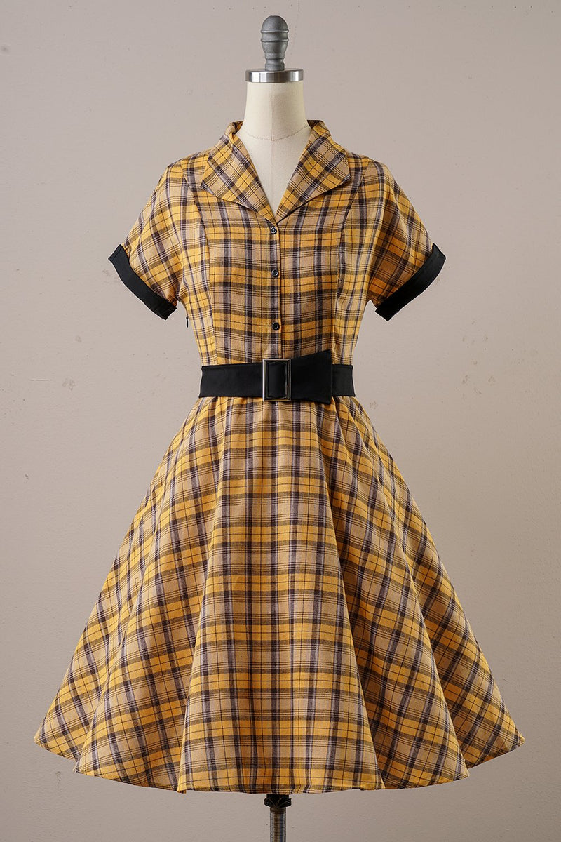 Cargar imagen en el visor de la galería, Amarillo Vestido de 1950 A Cuadros