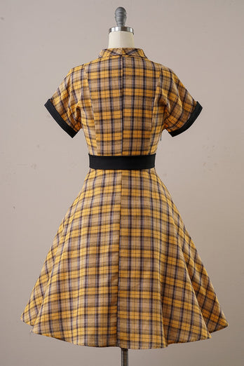 Amarillo Vestido de 1950 A Cuadros