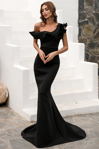 Un hombro sirena negro vestido de fiesta
