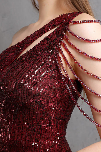 Oro sirena un hombro lentejuelas vestidos de fiesta