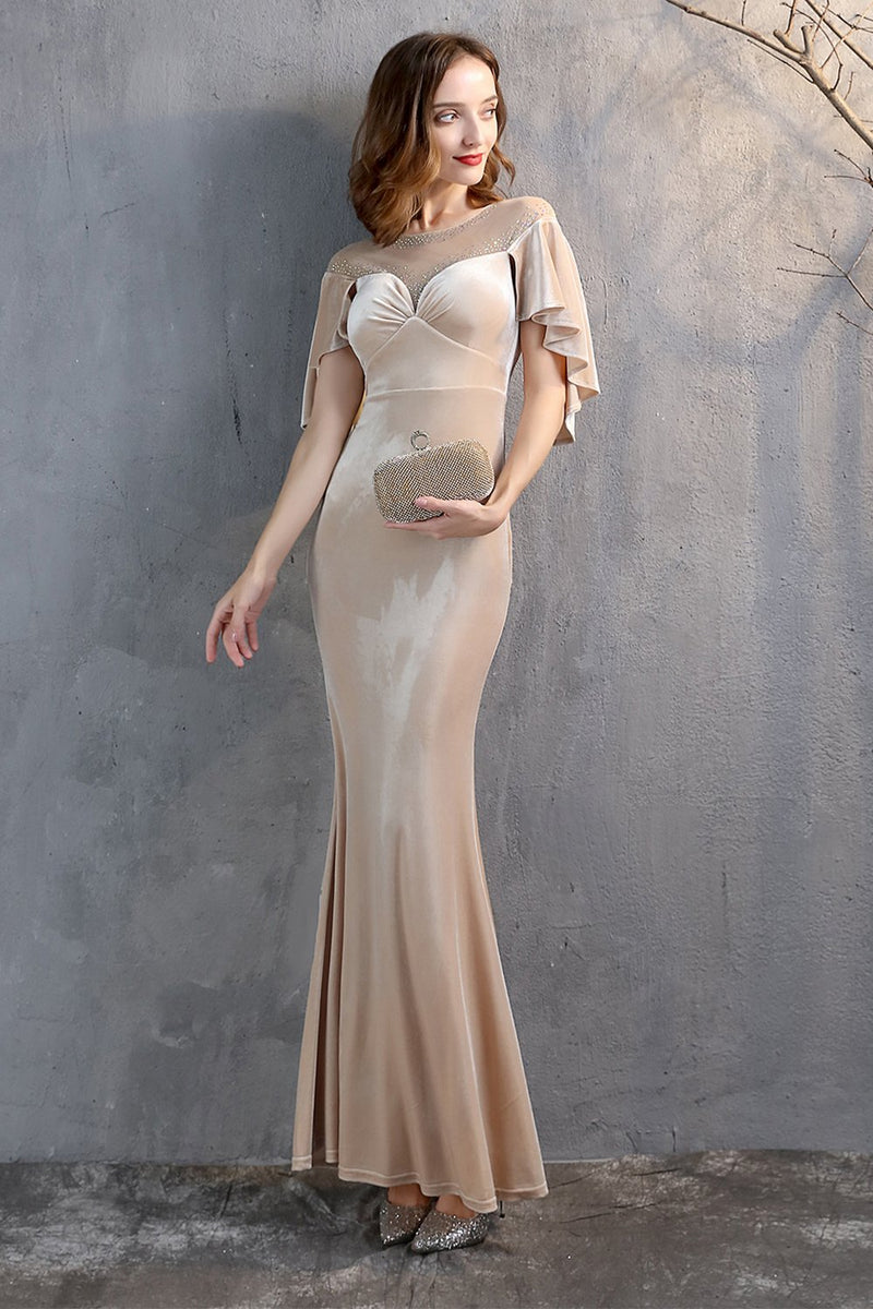 Cargar imagen en el visor de la galería, Vestido largo de fiesta de sirena de terciopelo de champán