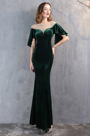 Vestido largo de fiesta de sirena de terciopelo de champán