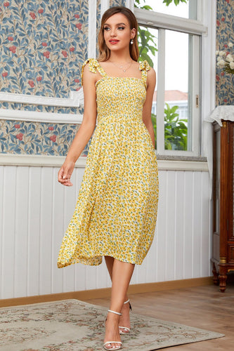 Vestido de verano amarillo floral largo del té