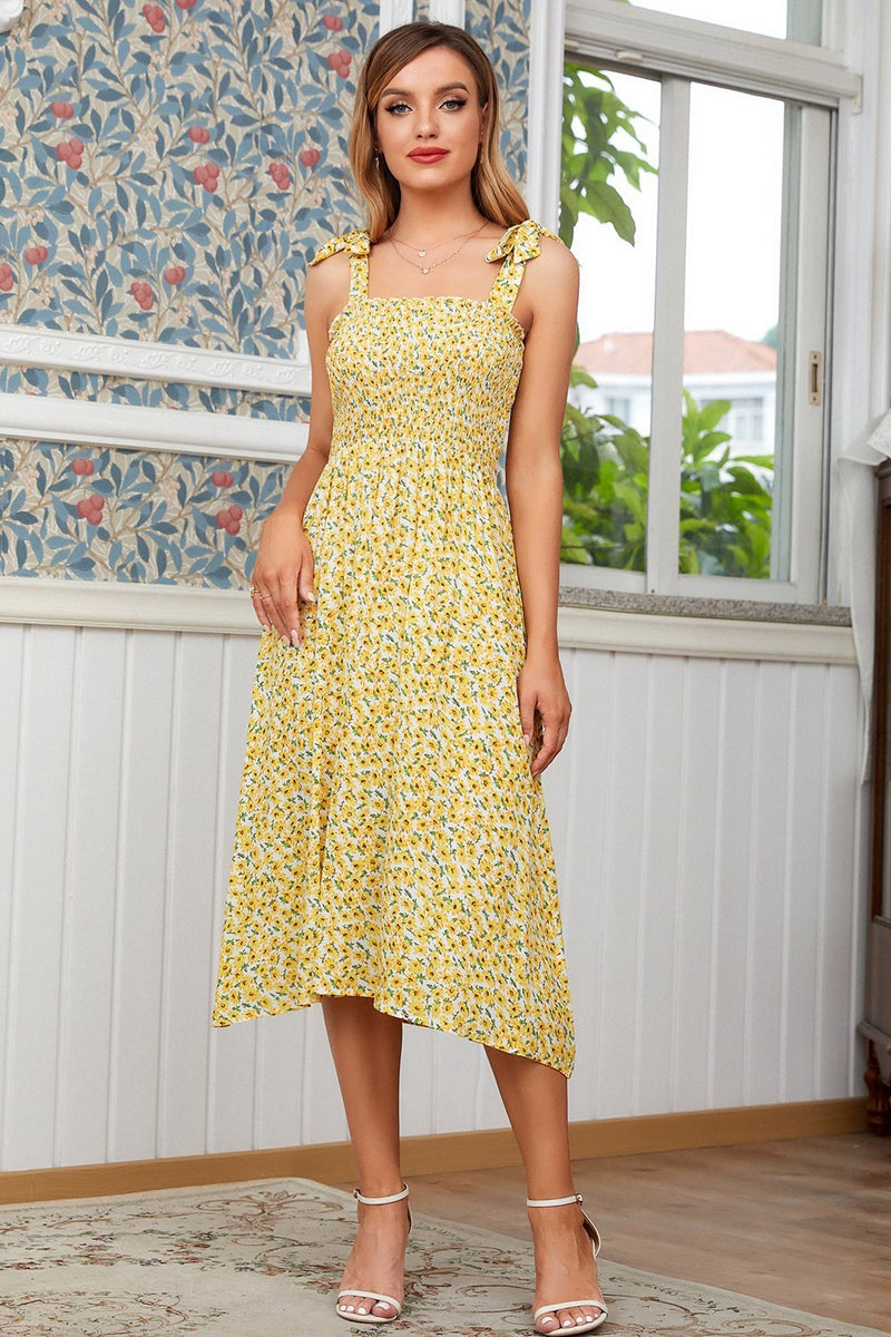 Cargar imagen en el visor de la galería, Vestido de verano amarillo floral largo del té
