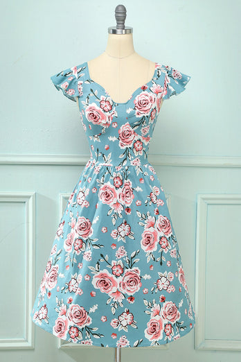 Vestido vintage floral rosa rosa