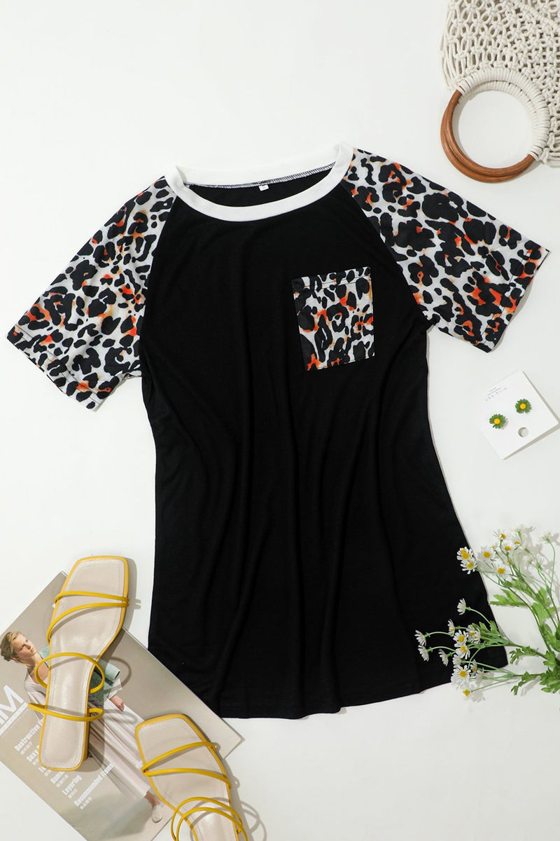 Cargar imagen en el visor de la galería, Camiseta de cuello redondo con estampado de leopardo