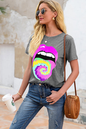 Camiseta impresa de boca púrpura