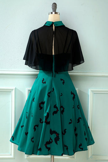 Estilo gótico Halloween Shawl Cloak Bat Print Dress