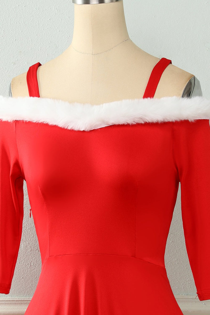 Cargar imagen en el visor de la galería, Vestido de Navidad Rojo Off the Shoulder
