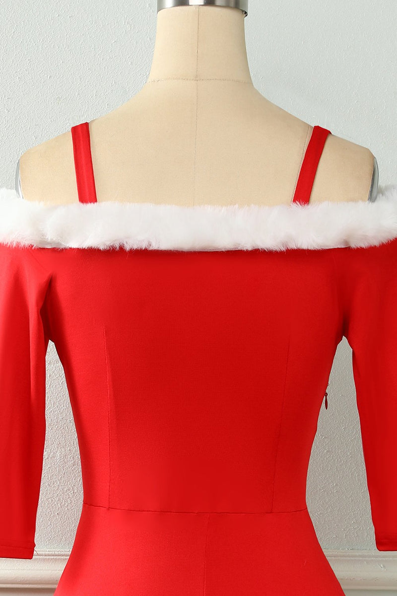 Cargar imagen en el visor de la galería, Vestido de Navidad Rojo Off the Shoulder