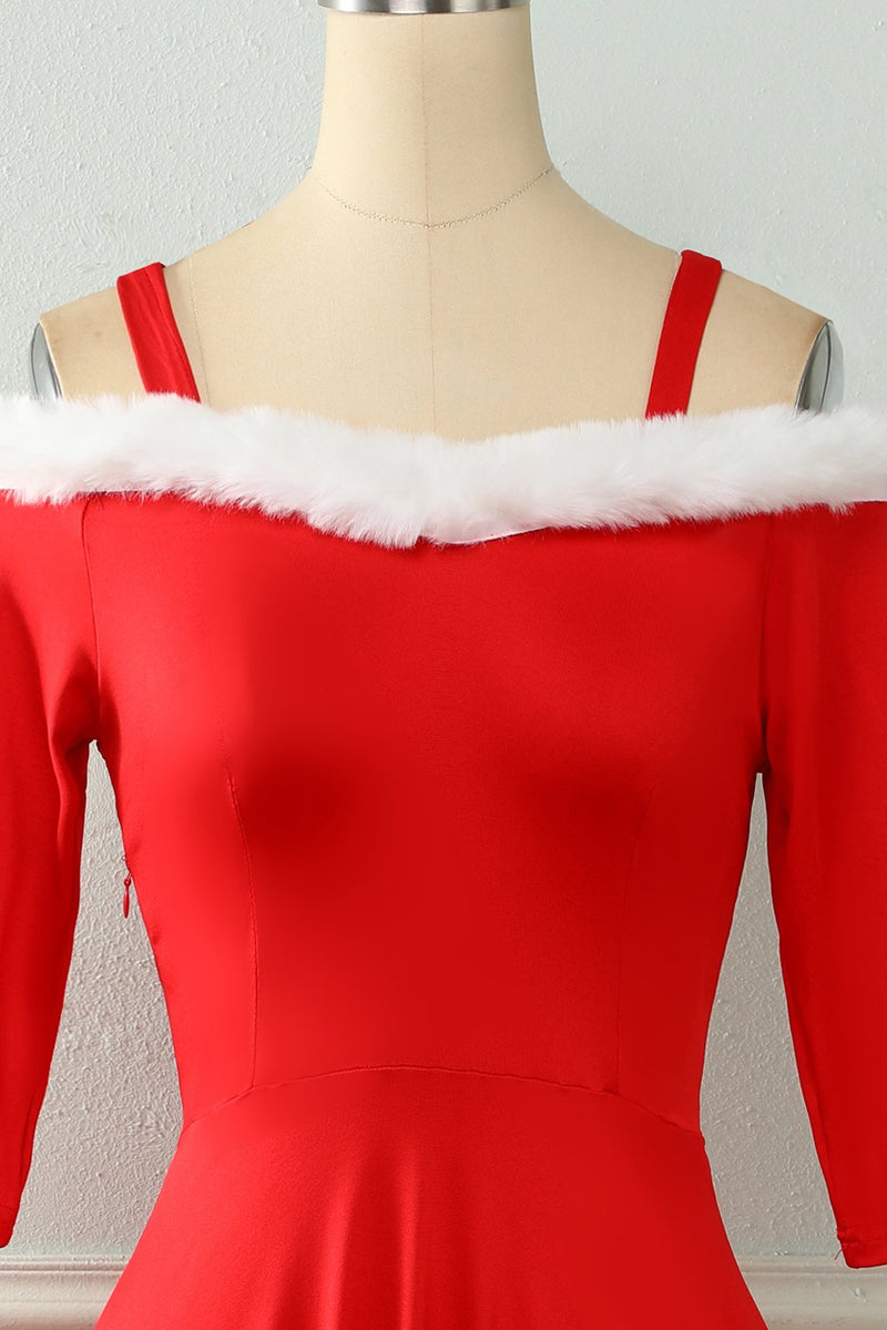 Cargar imagen en el visor de la galería, Vestido de Navidad Rojo Off the Shoulder