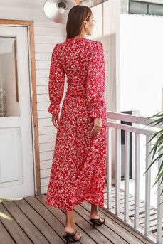 Vestido casual con estampado floral rojo
