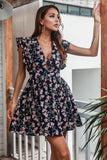 Vestido casual azul marino con estampado floral